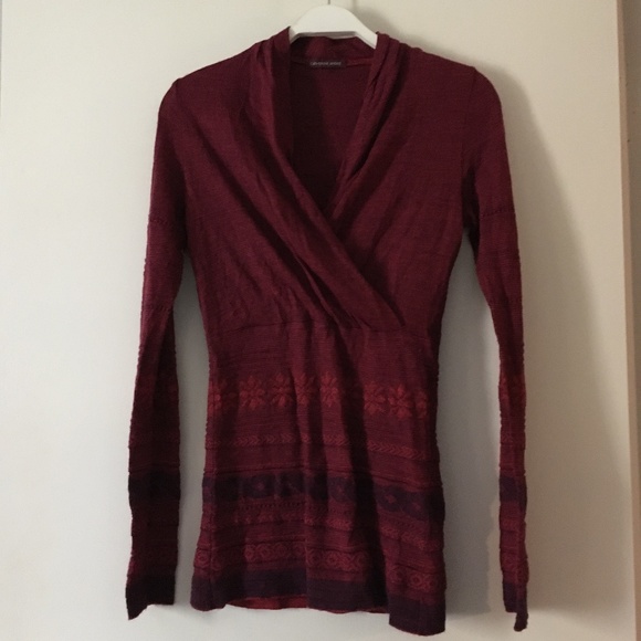 CATHERINE ANDRE Intarsia Burgundy Red Faux Wrap Sweater S/M - Picture 1 of 7